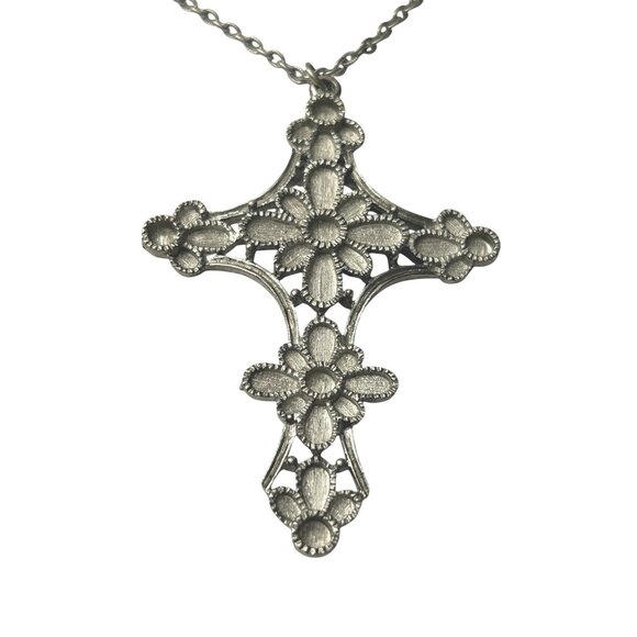 Unknown Jewelry - Sacred Grace Cross pendant blank BIG 3.5” floral necklace 23” religious gift
